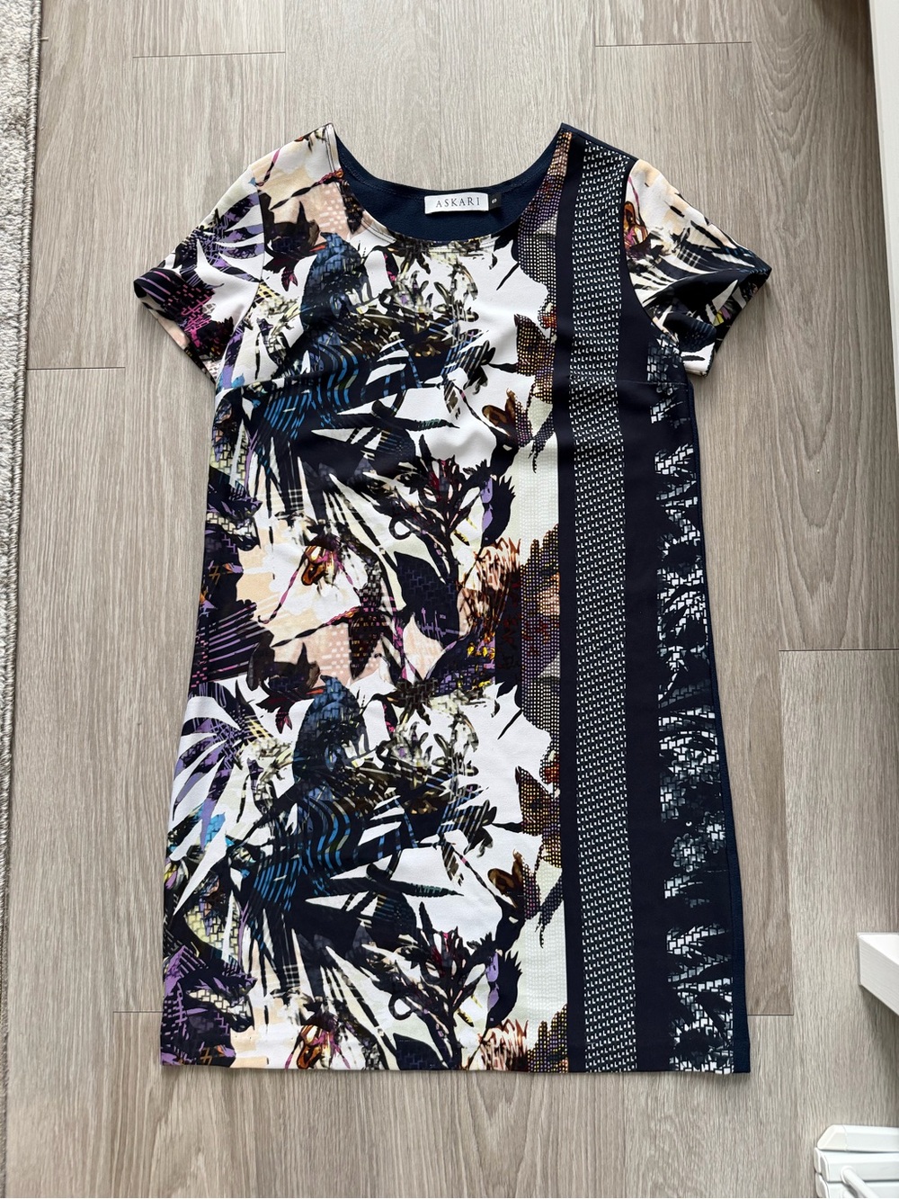 AKIRA Navy and Multi Floral-Print Midi Dress